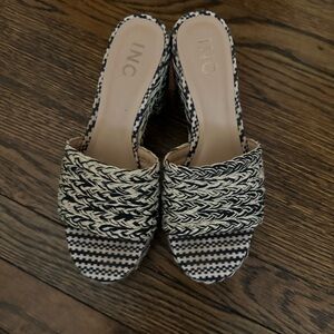 INC International Concepts Black and Cream Woven Mules